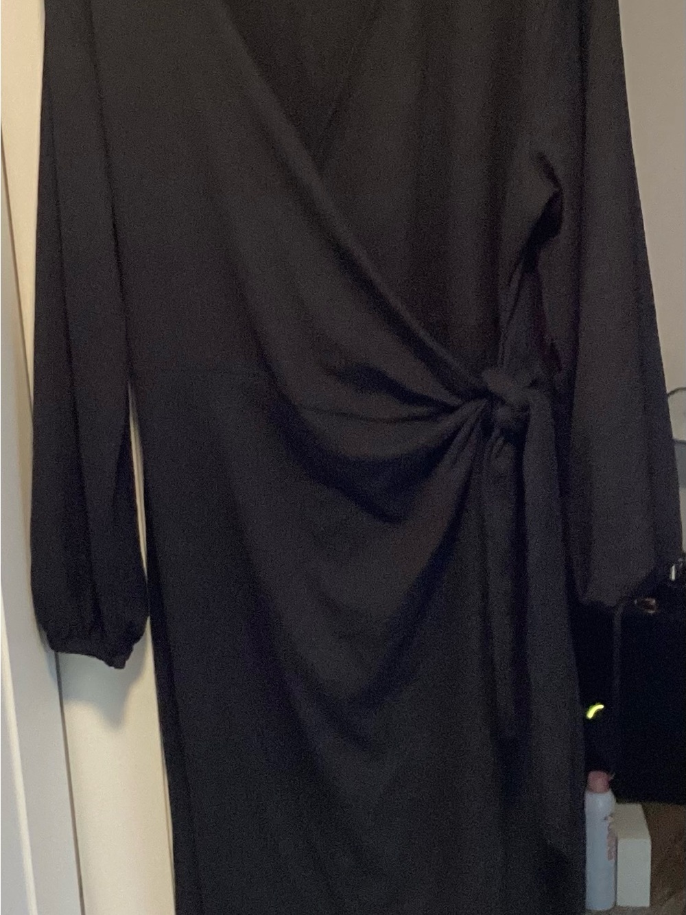 H&M Black Long Sleeve Wrap Knot Midi Dress